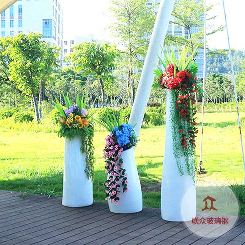 玻璃鋼花盆北歐異形商場花器大號戶外橢圓落地大花瓶組合美陳定制