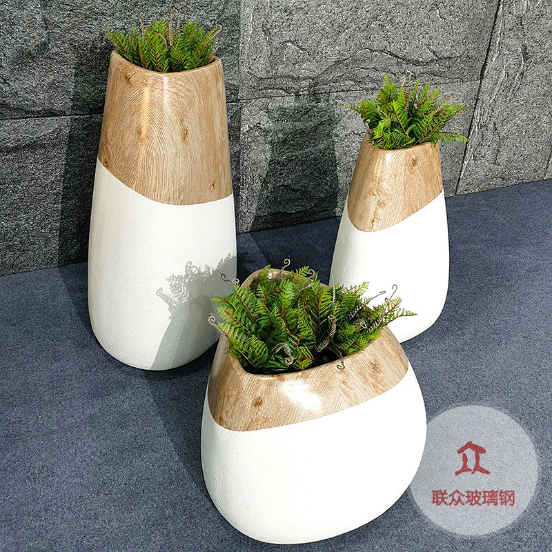 玻璃鋼現(xiàn)代橢圓大花盆戶外花器組合白色田園簡約輕奢景觀擺件定制