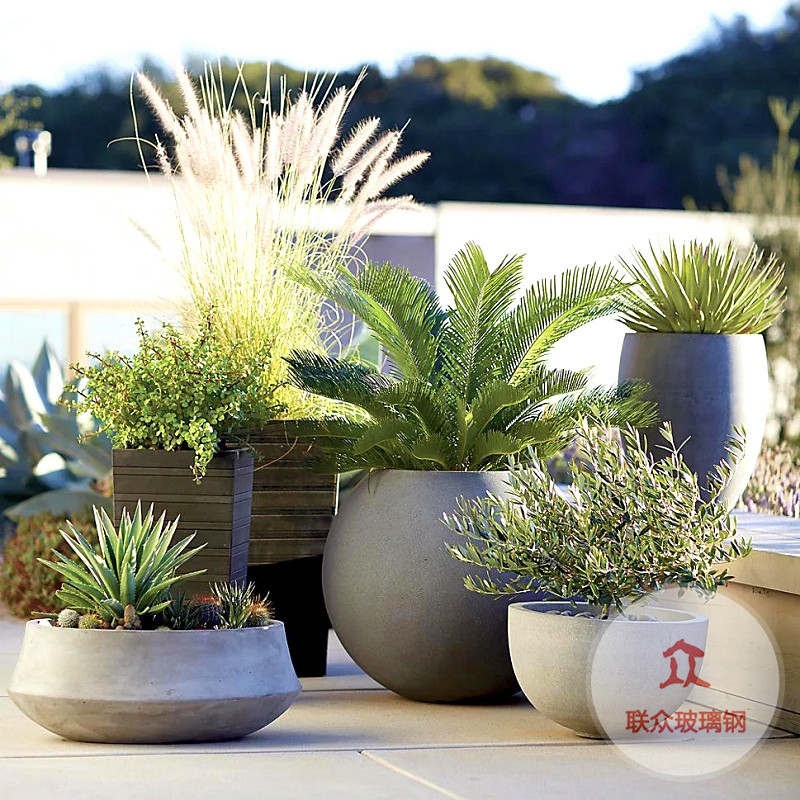 玻璃鋼花盆商場酒店景觀美陳花器戶外廣場落地大花盆組合擺件廠家