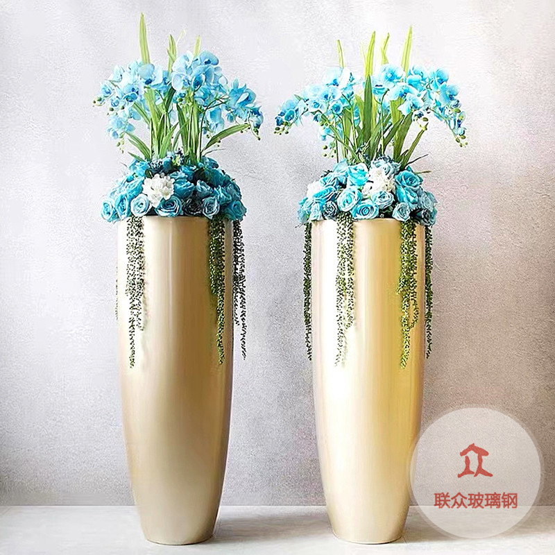 簡約歐式玻璃鋼藝術花盆園林景觀種植池圓形花缽大口徑落地大花盆